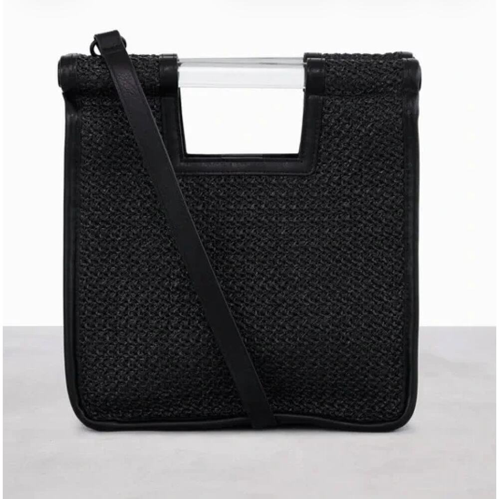 BEIS Black Naturals Crossbody Woven Raffia Vegan Leather Bag Revolve